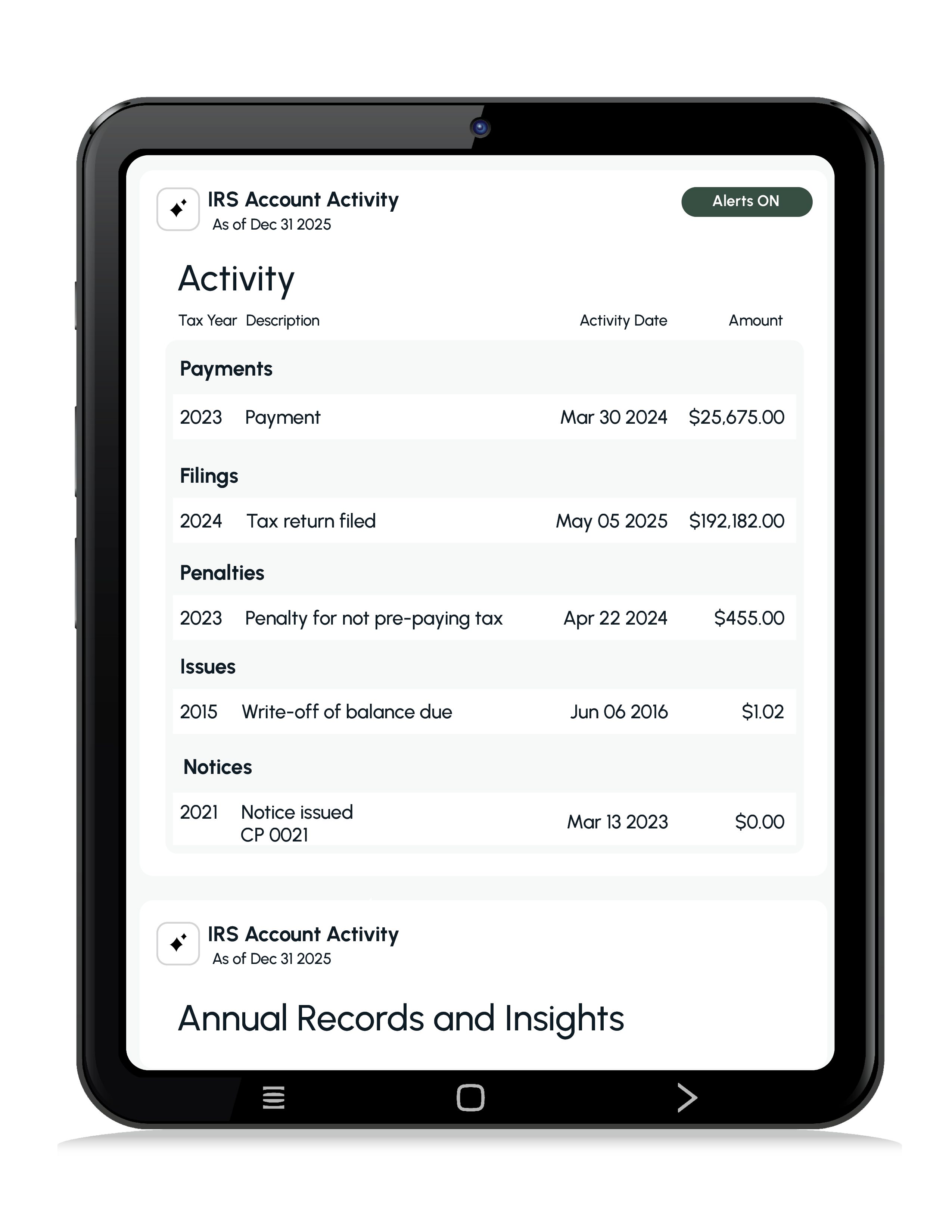 IRS Activity on Tablet